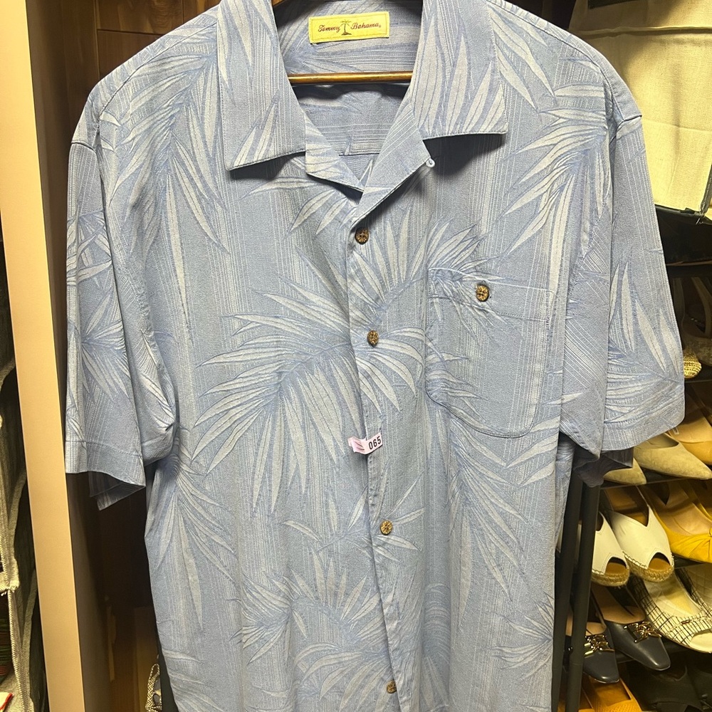 Tommy Bahama Light Blue Leaf Print Men's Shirt
